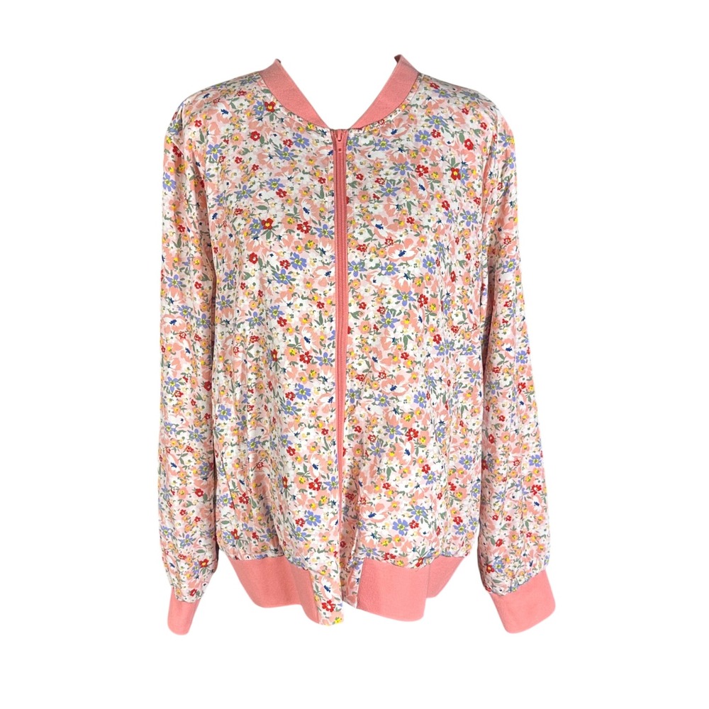 Katie Sturino Bomber Jacket Women 1X Pink Floral Print Stitch Fix AT16121X
